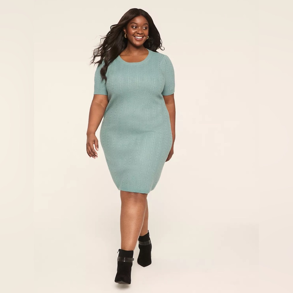 Lane Bryant Puff-Sleeve Cable Knit Sweater Dress Size 18/20 EUC
